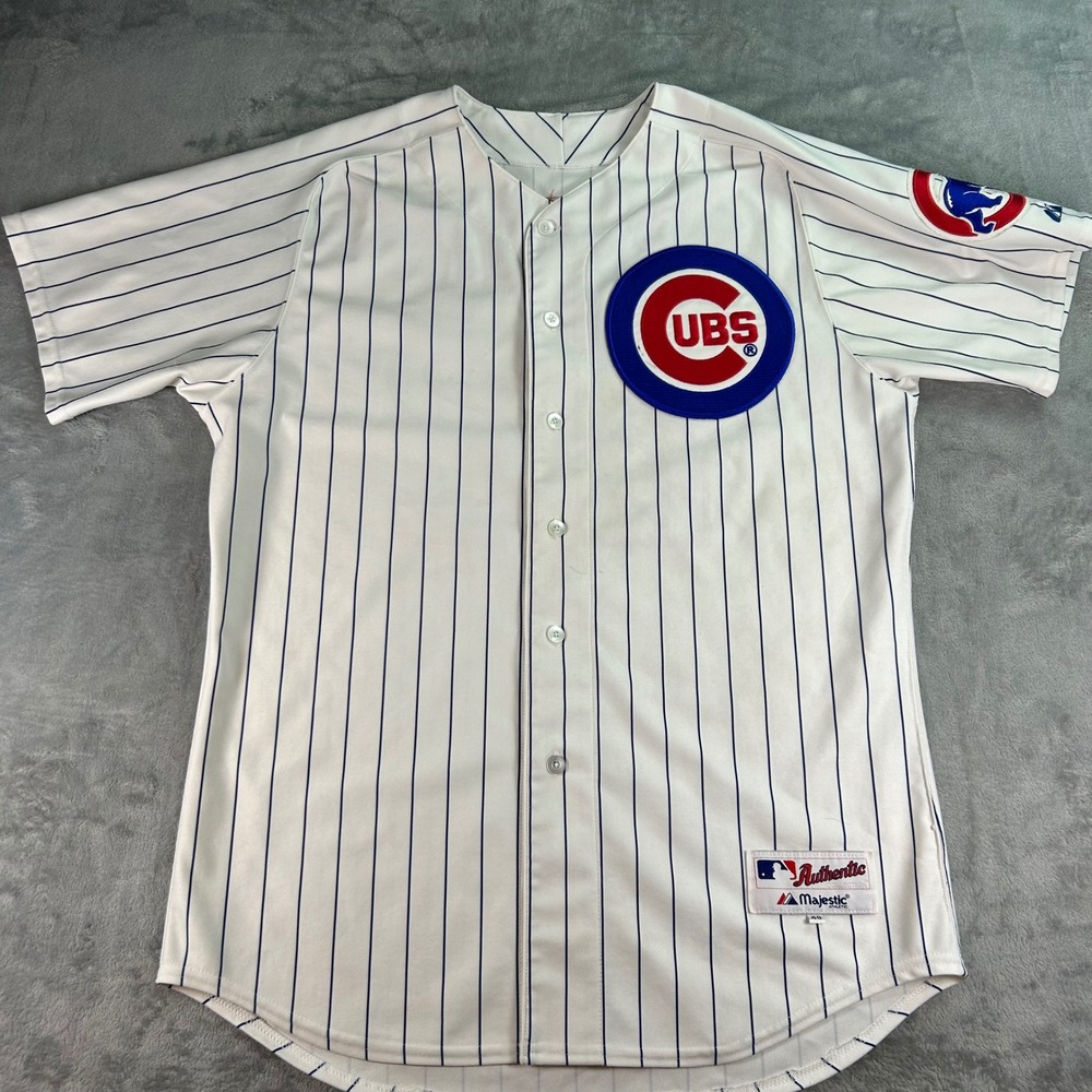 Majestic Chicago Cubs Mark Prior 22 Authentic Jersey White Pinstripe Mens 48